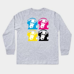 4 DJ Monkeys Kids Long Sleeve T-Shirt